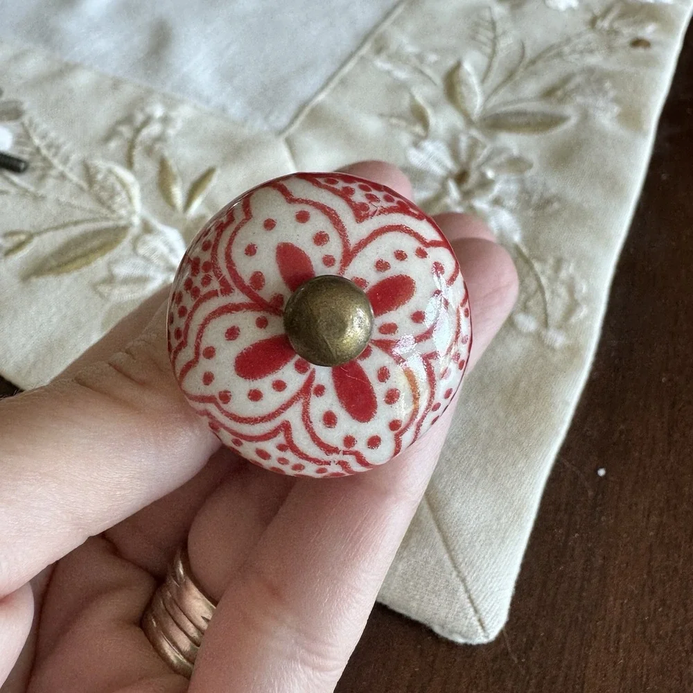 Hand Painted Ceramic Drawer Or Can bury Pull / Knob ~ Eclectic Boho Chic